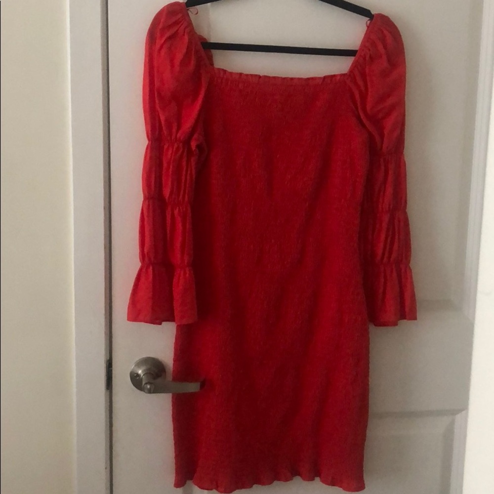 Off the shoulder red mini dress